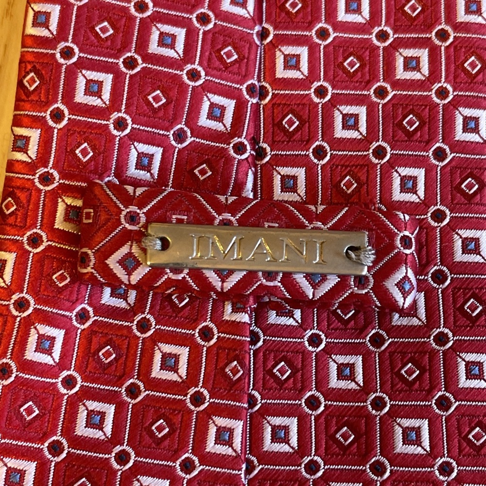 Imani Uomo Neck Tie Geometric Print Silk Touch Microfiber Red - Picture 5 of 5